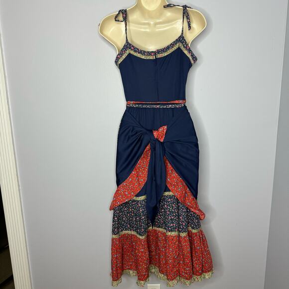 Jody T of California Vintage 70's Prairie Cottage Tier Floral Ruffle Midi Dress - Picture 8 of 16